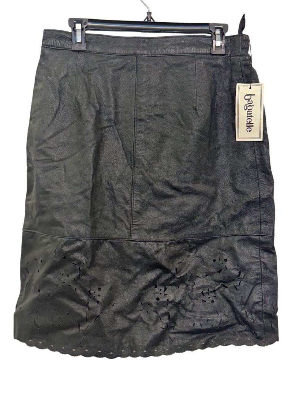 Bagatelle Black Leather Laser Cut Skirt Size 14 Fully Lined New With Tags